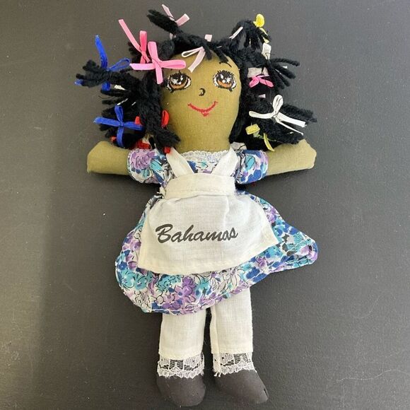 Vintage Bahamas Souvenir Local Ethnic Pin Up Girl Clothes Black Hair with Bows - Picture 1 of 7